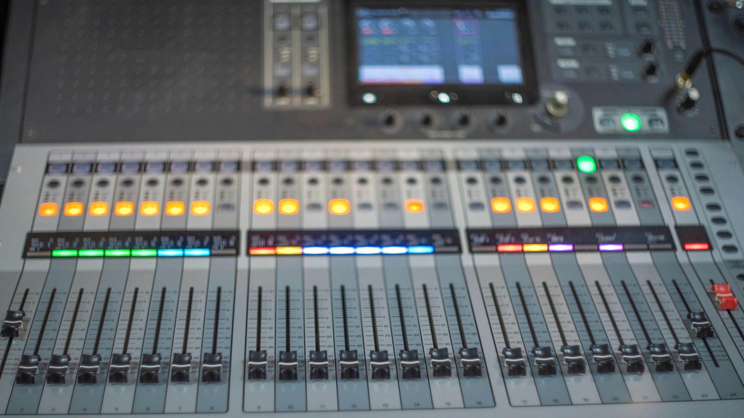 Professional audio mixing console in studio