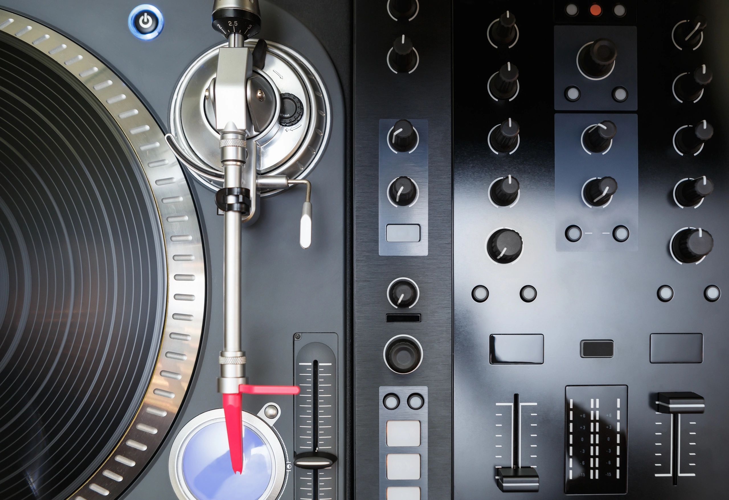 Overhead view of music and audio equipment